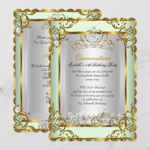 Princess Quinceanera 15th Birthday Mint Green Invitation