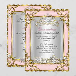 Princess Quinceanera 15th Birthday Pink Peach Invitation