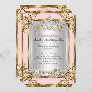 Princess Quinceanera 15th Birthday Pink Peach Invitation
