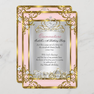 Princess Quinceanera 15th Birthday Pink Peach Invitation