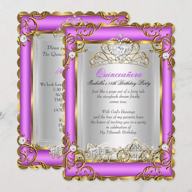 Princess Quinceanera 15th Birthday Purple Pink Invitation (Front/Back)