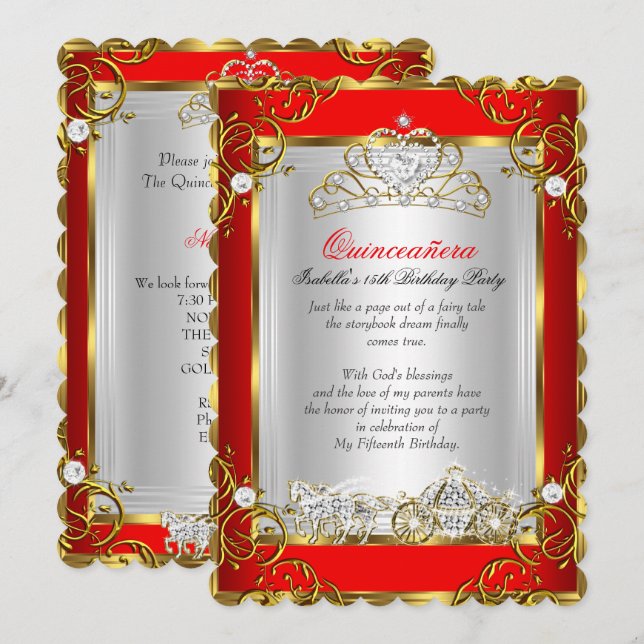 Princess Quinceanera 15th Birthday Red Invitation (Front/Back)