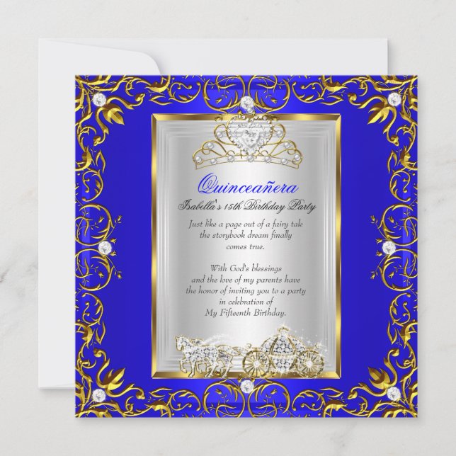 Princess Quinceanera 15th Birthday Royal Blue 2 Invitation (Front)