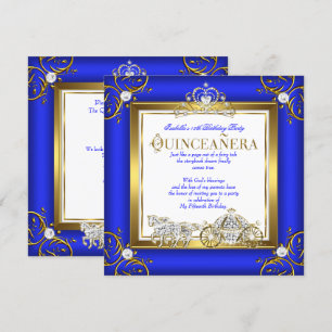 Princess Quinceanera 15th Birthday Royal Blue Gold Invitation