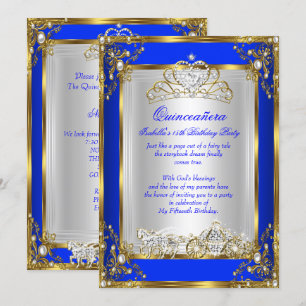 Princess Quinceanera 15th Birthday Royal Blue Invitation