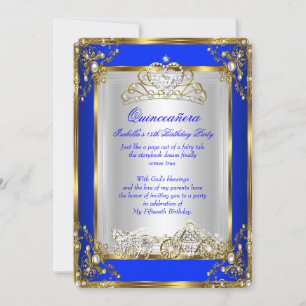 Princess Quinceanera 15th Birthday Royal Blue Invitation