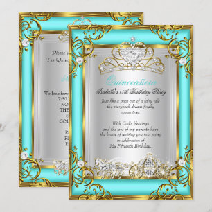 Princess Quinceanera 15th Birthday Teal Aqua Invitation