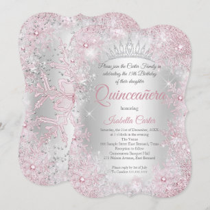 Princess Quinceanera 15th Blush Pink Silver Party Invitation