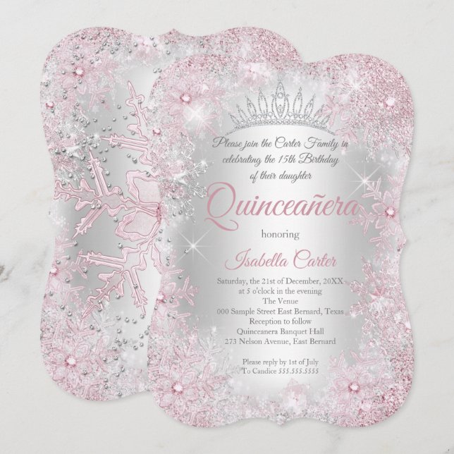 Princess Quinceanera 15th Blush Pink Silver Party Invitation (Front/Back)