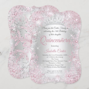 Princess Quinceanera 15th Blush Pink Silver Party Invitation