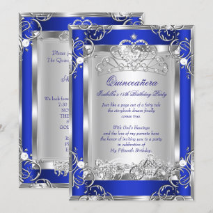 Princess Quinceanera 15th Party Deep Blue Silver Invitation
