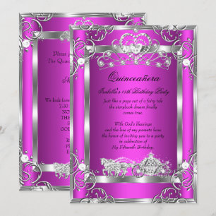 Princess Quinceanera 15th Party Pink Silver Invitation