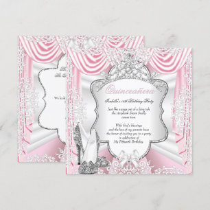 Princess Quinceanera 15th Party Silk Pink Invitation