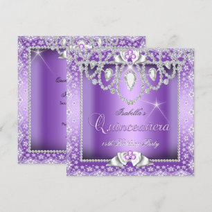 Princess Quinceanera 15th Purple Lace Diamond Invitation