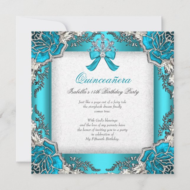 Princess Quinceanera Aqua Teal 15th Birthday 2 Invitation (Front)