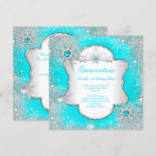 Princess Quinceanera Aqua Teal Winter Wonderland Invitation