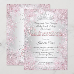 Princess Quinceanera Birthday Party Pink Silver Invitation