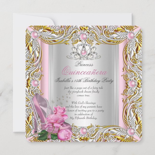 Princess Quinceanera Birthday Pink Rose Gold Invitation (Front)