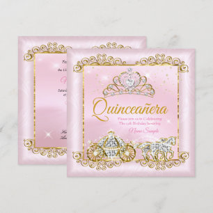 Princess Quinceanera Blush Pink Gold carriage Invitation