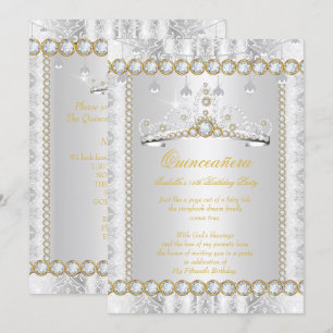 Princess Quinceanera Diamond Lace Gold Silver Invitation