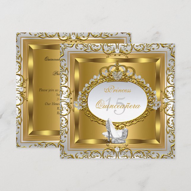 Princess Quinceanera Elite Elegant Gold High Heels Invitation (Front/Back)