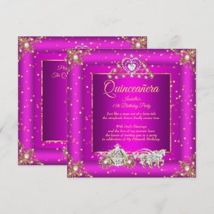 Princess Quinceanera Elite Magenta Gold Sparkle Invitation