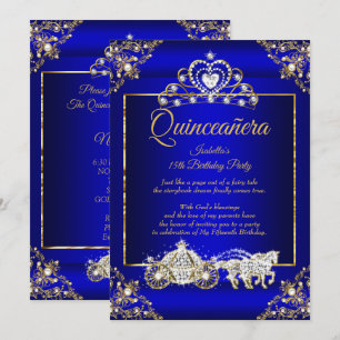 Princess Quinceanera Elite Royal Blue Gold Invitation