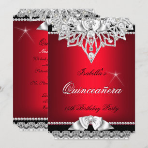 Princess Quinceanera Girl Red Black 15th Invitation