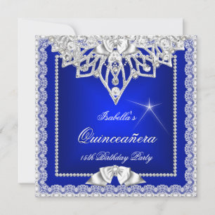 Princess Quinceanera Girl Teal Royal Blue Tiara Invitation