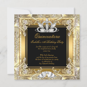 Princess Quinceanera Gold Black Silver Birthday Invitation