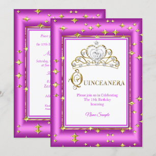 Princess Quinceanera Gold Purple Pink Birthday Invitation