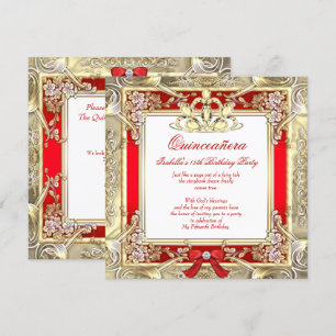 Princess Quinceanera Gold Red Silver White Invitation