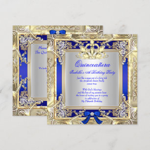 Princess Quinceanera Gold Royal Blue Silver 2 Invitation