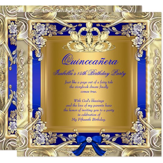 Princess Quinceanera Gold Royal Blue Silver Party Invitation