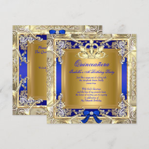Princess Quinceanera Gold Royal Blue Silver Party Invitation