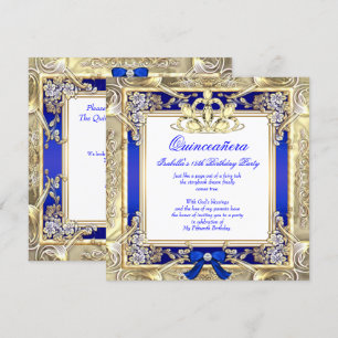 Princess Quinceanera Gold Royal Blue Silver White Invitation