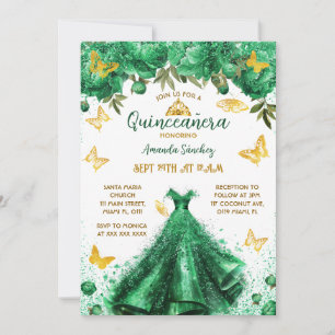 Princess Quinceanera Green Floral Invitation