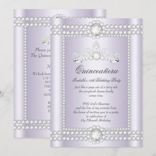 Princess Quinceanera Lilac Silver Diamond Tiara Invitation