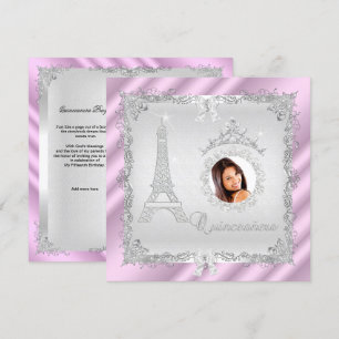 Princess Quinceanera Magical Pink Silver Photo 2 Invitation