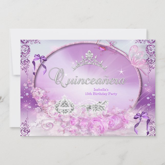 Princess Quinceanera Magical Purple Carriage Invitation (Front)