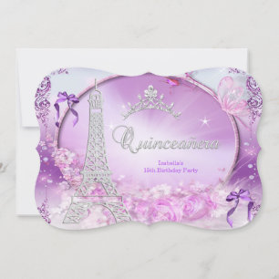 Princess Quinceanera Magical Purple Silver 2 Invitation