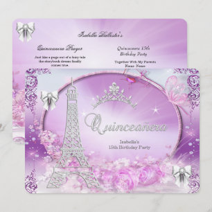Princess Quinceanera Magical Purple Silver Invitation