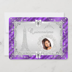 Princess Quinceanera Magical Purple Silver Photo Invitation