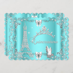 Princess Quinceanera Magical Teal Blue Silver heel Invitation
