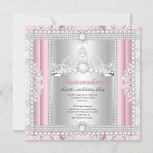 Princess Quinceanera Party Diamond Pink Tiara Invitation