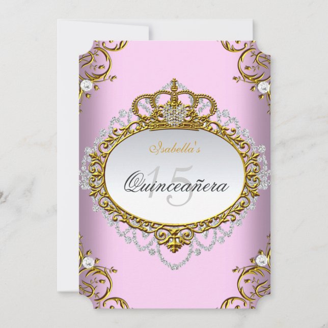 Princess Quinceanera Party Pink Gold White Invitation (Front)