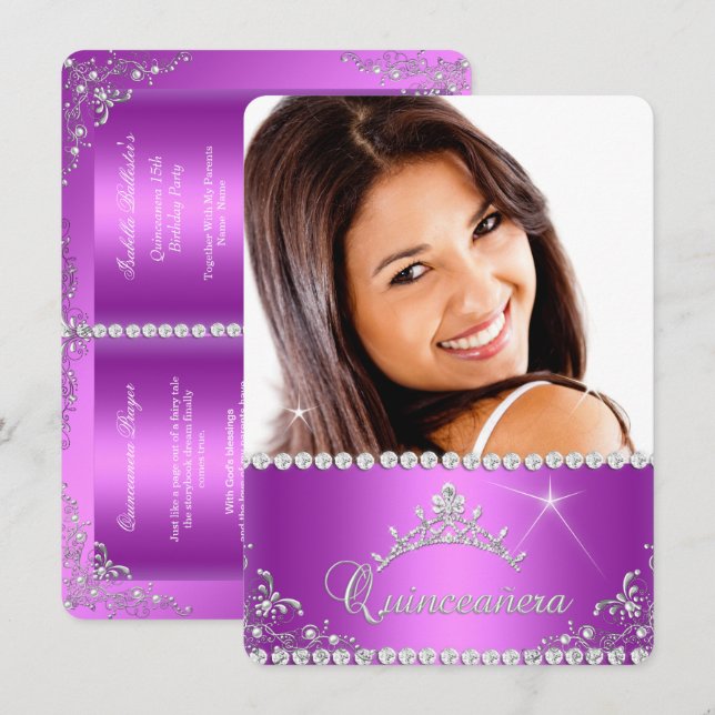 Princess Quinceanera Photo Purple Pink Invitation (Front/Back)