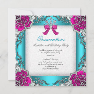 Princess Quinceanera Pink Aqua Teal 15th Birthday Invitation