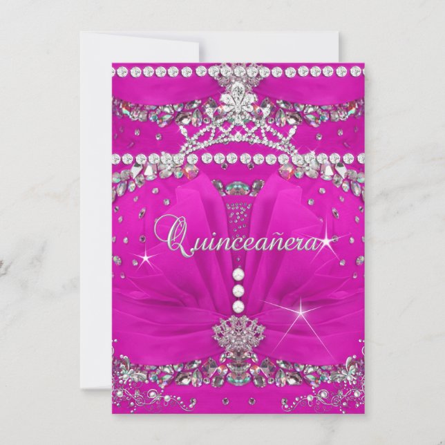 Princess Quinceanera Pink Bejewelled Dress Invitation (Front)