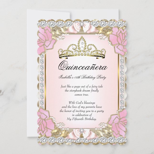 Princess Quinceanera Pink Gold 15th Birthday 2 Invitation (Front)